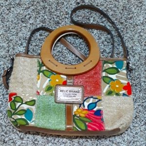 Woman Patchwork Handbag/Tote with Wooden Handle & Shoulder Strap by RELIC BRAND